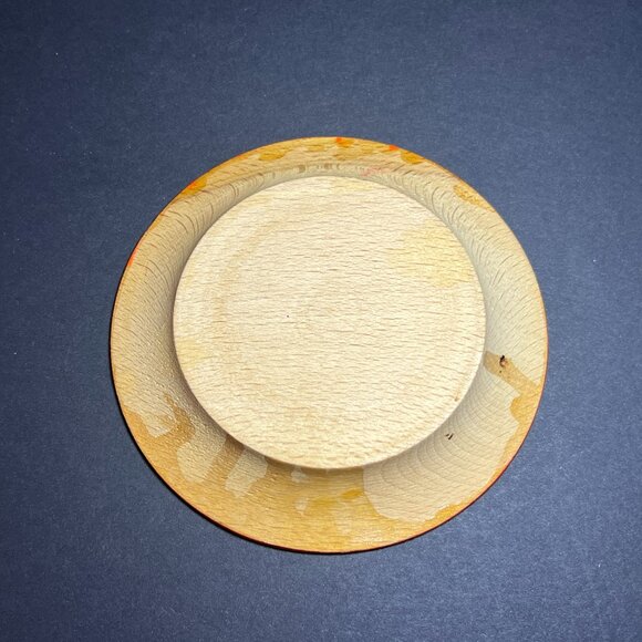 VTG Hand-Painted Round Wooden Folk Art Geometric Pattern Decorative Dish 4.5" - Picture 5 of 5